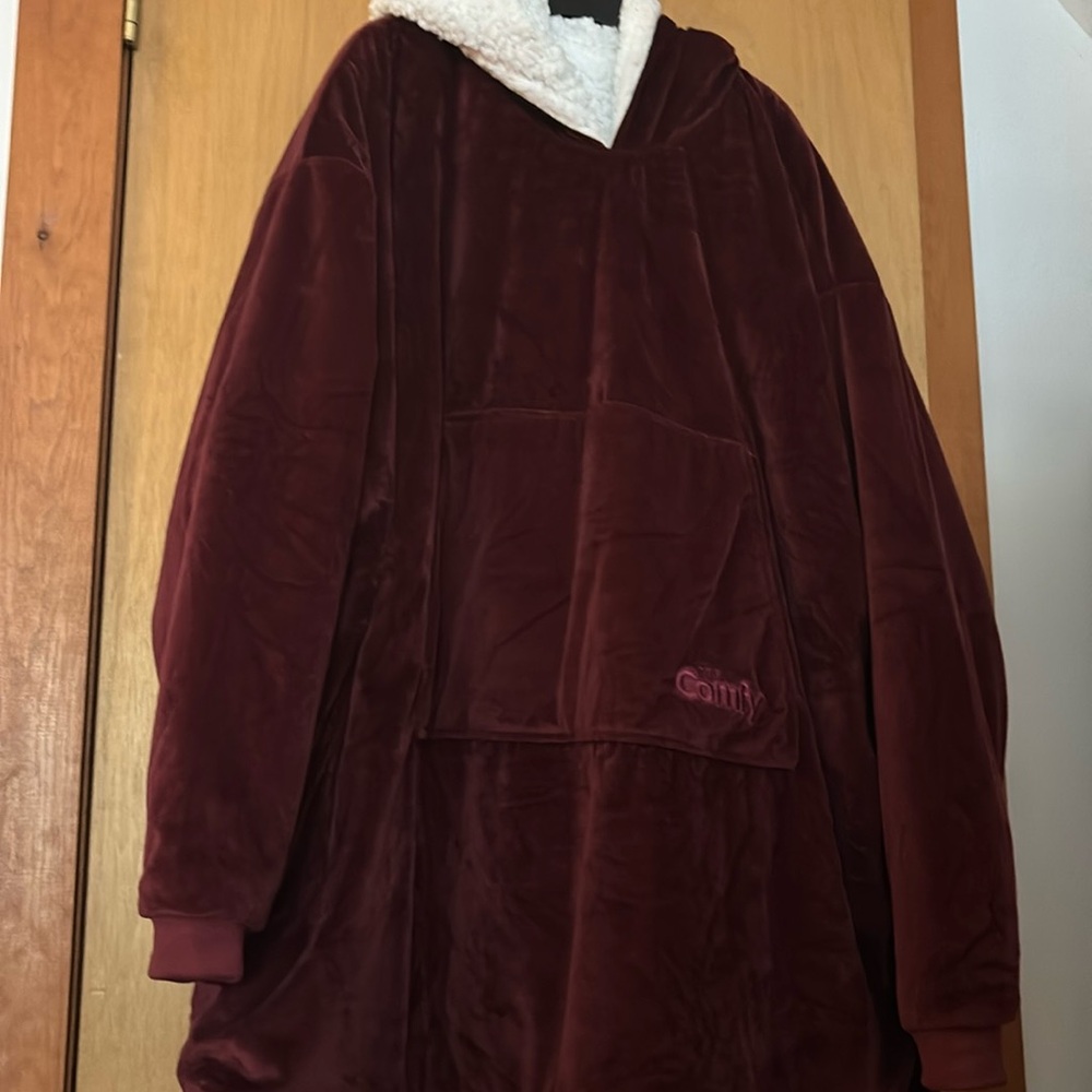 The Comfy Wearable Sherpa Blanket Hoodie in  Burgdony  red